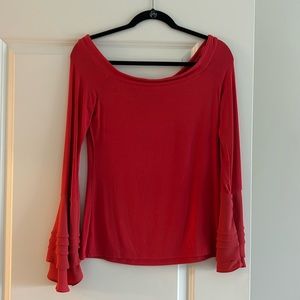 Coral off the shoulder long sleeve stylish top